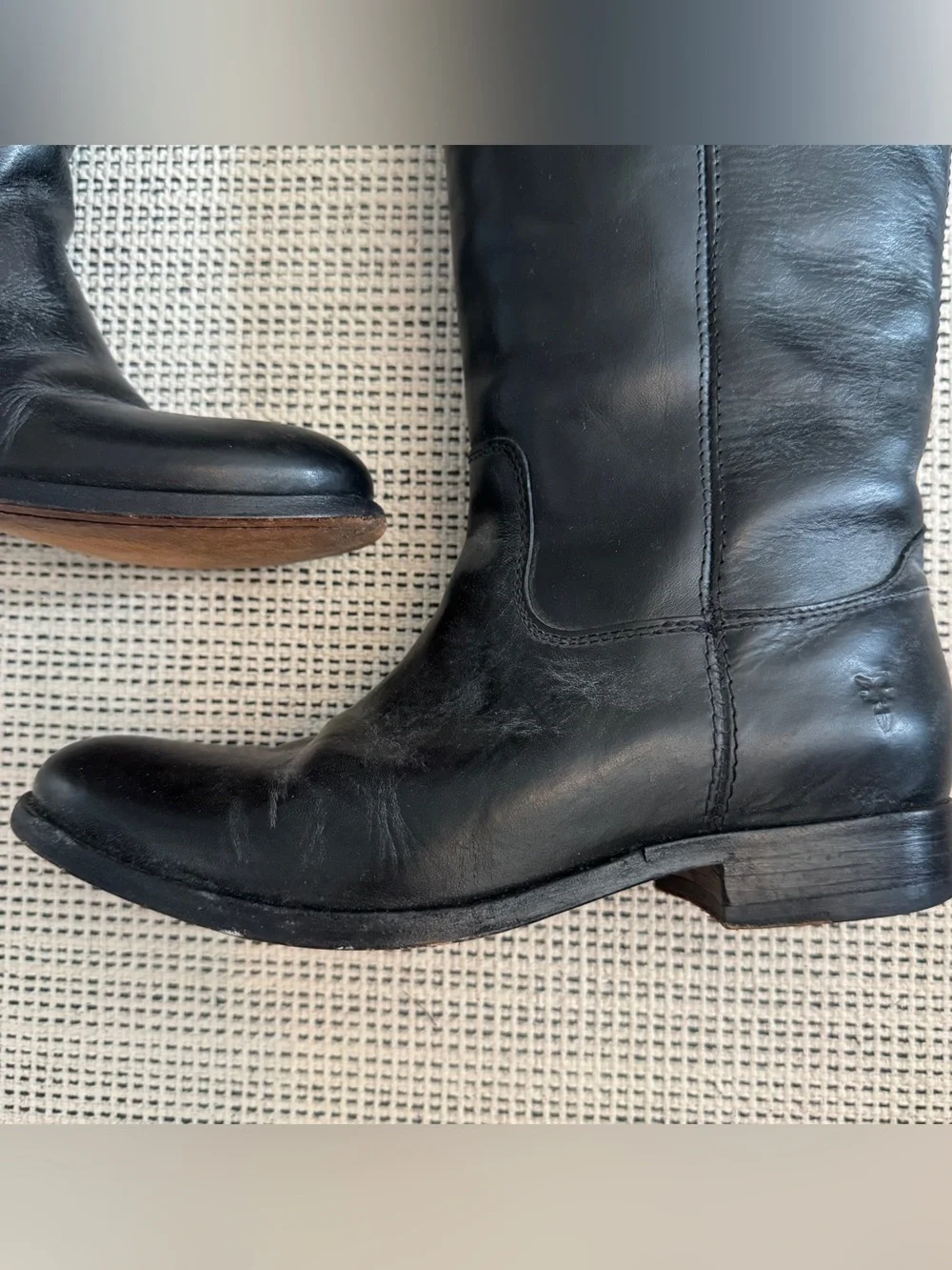 Frye Women's Black Button Tall Pull-on Riding Leather Ext. Calf Boots Sz 7B